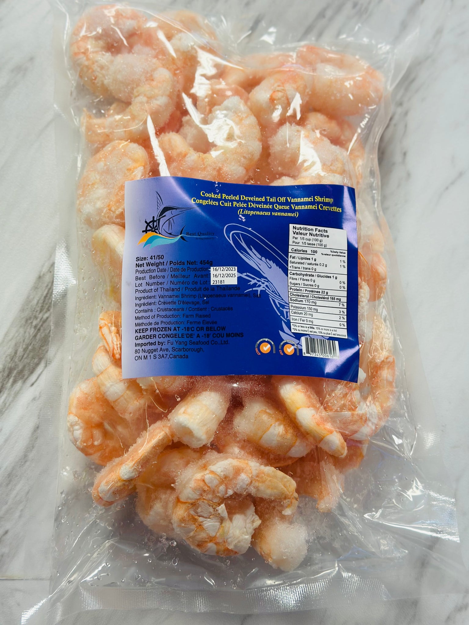 Cooked Peeled Deveined Tail Off Vannamei Shrimp 454g