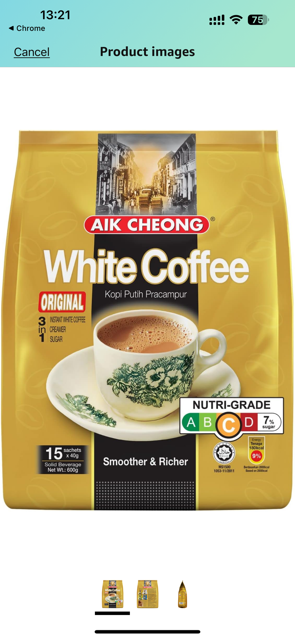 Aik Cheong Original White Coffee 15 Sticks (600G)