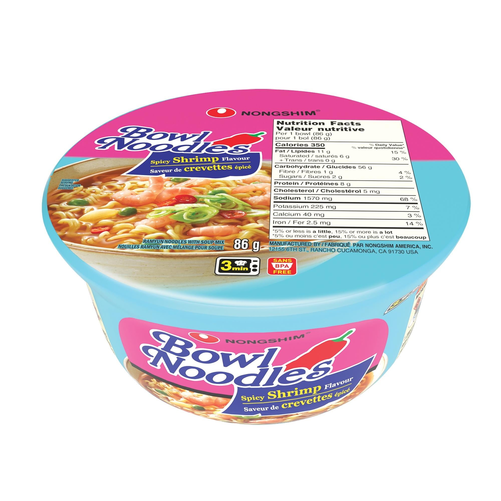 Nongshim Spicy Shrimp Bowl Noodle Soup, 86g