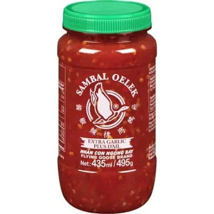 Flying Goose Sambal Oelek Ground Chili Paste With Extra Garlic 495g 飞蛾商标辣椒酱